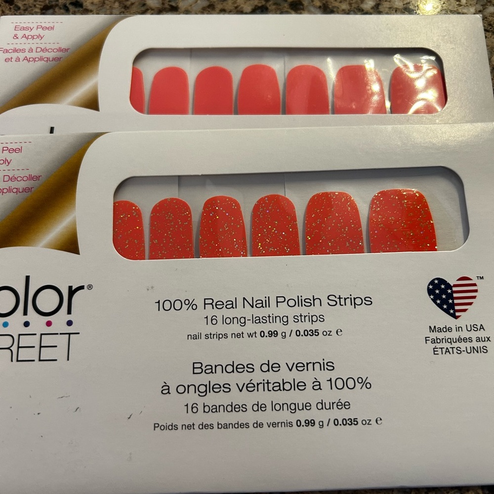 Color Street Red Glitter Nail Polish Strips- Caribbean Coral and Day by Day
